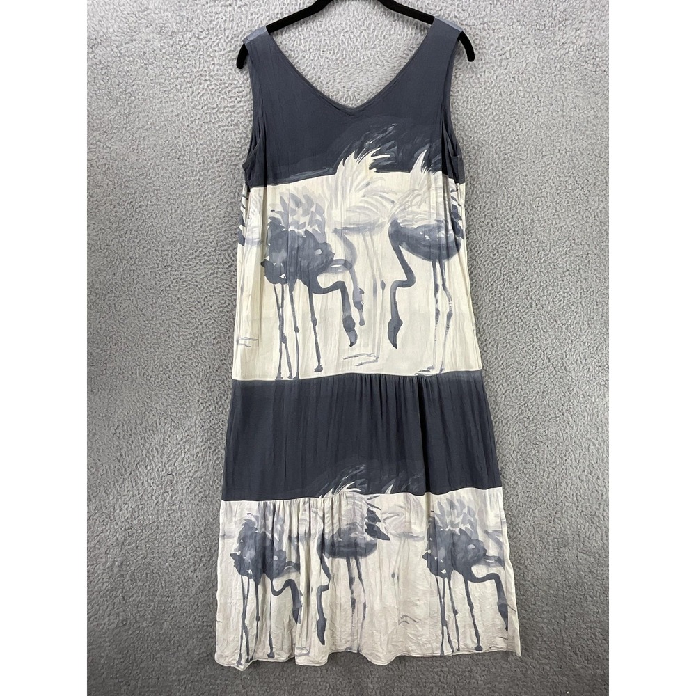 Jams World Flamingo Dress Womens‎ M Gray Sleeveless Maxi Rayon Hawaii Aloha Vtg